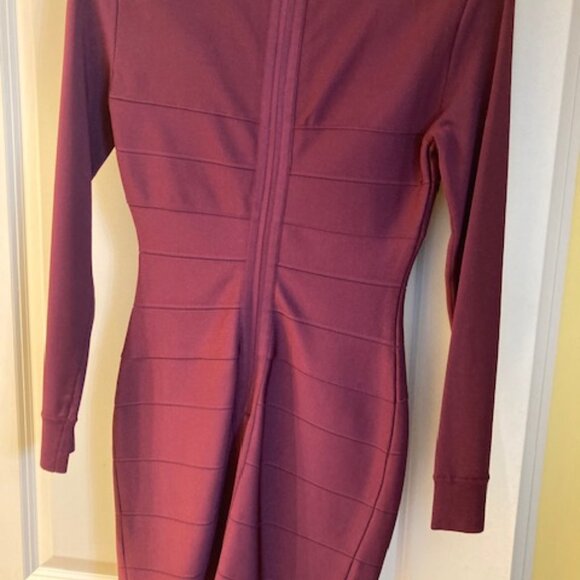 Herve Leger long sleeved burgundy mini dress - Picture 3 of 3